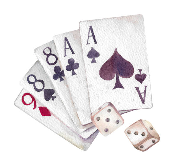 istock Dead Man's Hand card layout, Texas Hold'em poker cards Watercolor hand painted illustration 2199915990