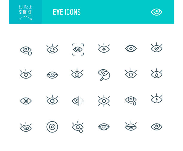 Eye Icons Editable Stroke Eye Icon Set Editable Stroke. The set contains icons as Icon Symbol, Eye, Eyesight, Focus - Concept, Editable Stroke, Tired, Vision visual sense stock illustrations