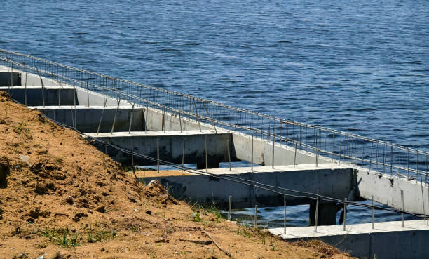 istock Construction of a modern pedestrian embankment on a large lake 2199927677