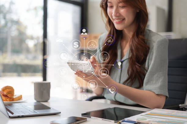 istock Businesswoman analyzing business enterprise data management. 2199938151