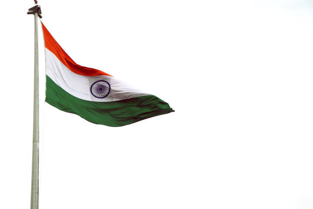 istock India flag flying high with pride in blue sky, India flag fluttering. 2199946331