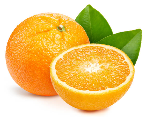 istock Fresh organic orange with leaves isolated on white background 2199948586