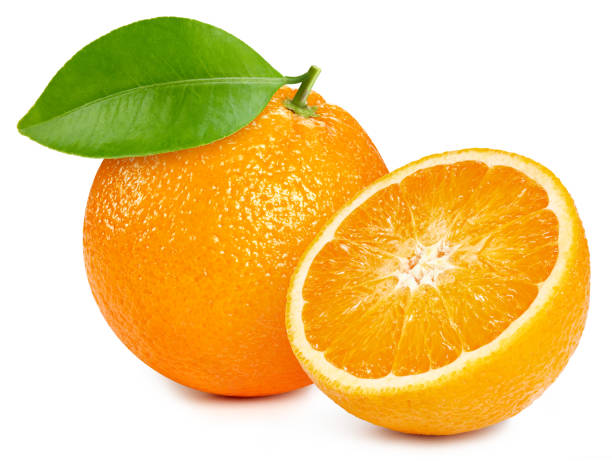 istock Fresh organic orange with leaves isolated on white background 2199949548