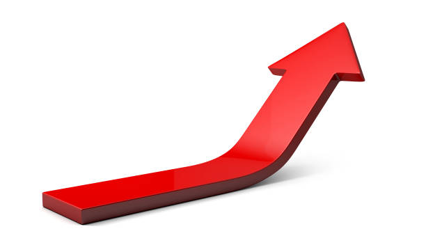 istock Red up side arrow 3d isolated on white background. 3d illustration. 2199952478