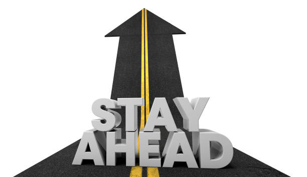istock Stay ahead 3d text on road isolated on white background. 3d illustration. 2199952480
