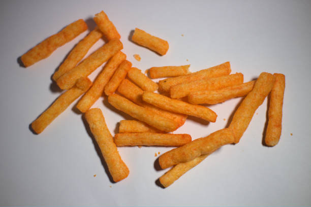 Some potato fries on a white background