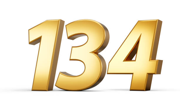 istock 3d number 134 one hundred thirty four Gold text isolated on white background with reflection 3d illustration 2199957953