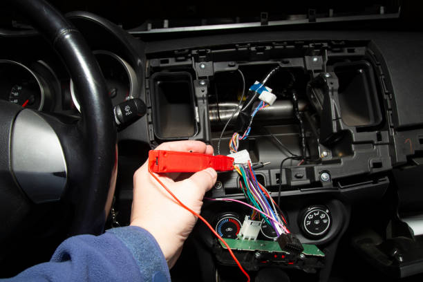 istock Car audio system. Installing the audio system on the car. 2199964564