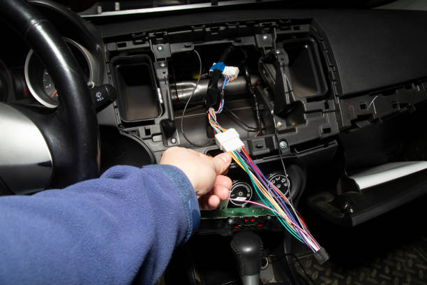 istock Car audio system. Installing the audio system on the car. 2199964592