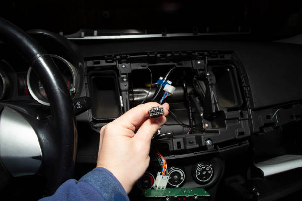 istock Car audio system. Installing the audio system on the car. 2199964594