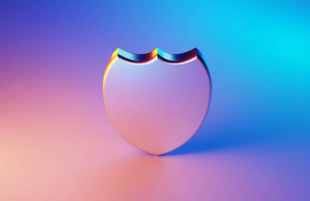 VPN symbol illuminated by blue and magenta lights on blue and magenta background. Horizontal composition. VPN concept.