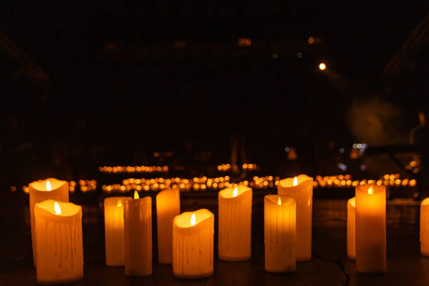 Lotus-shaped candles lit during Buddhist activities