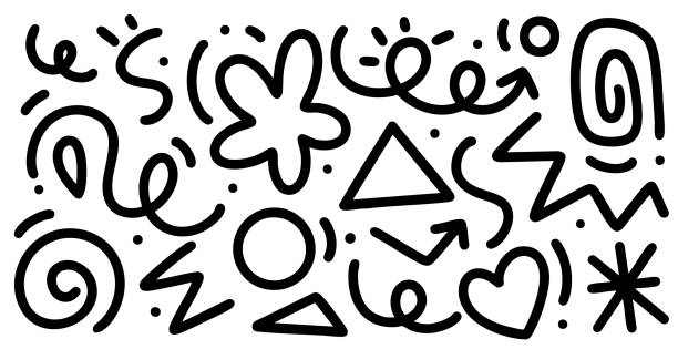 illustrations, cliparts, dessins animés et icônes de motif géométrique abstrait dans des formes géométriques dessinées à la main, des tourbillons, des lignes et des griffonnages - doodle