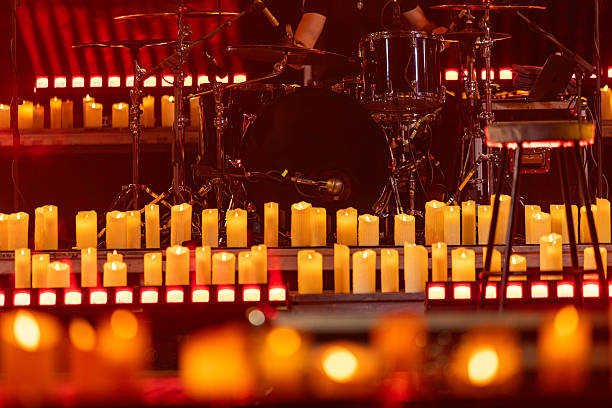 istock drum kit on concert stage with candles 2199965877
