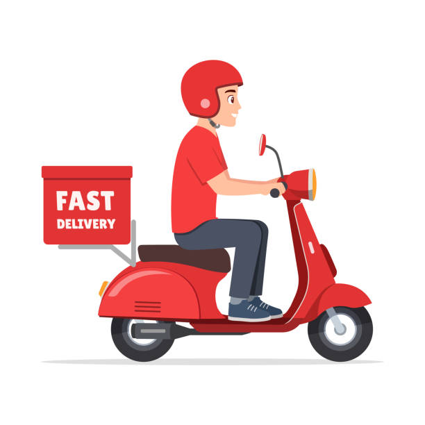 man ride scooter to deliver package