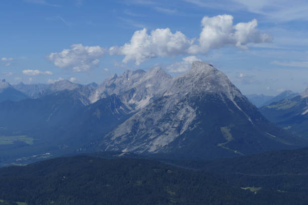 Panoramic view Hohe Munde  from Nordlinger hut on Karwendel Hohenweg, Austria in autumn