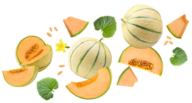 istock Sliced cantaloupe melon isolated on white background. clipping path 2199970750