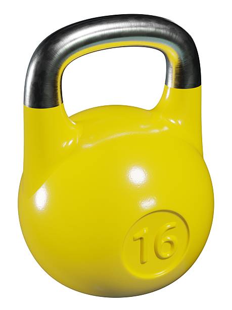 istock Olympic kettlebell, heavy cast yellow iron powerlifting equipment with number 16 2199972756