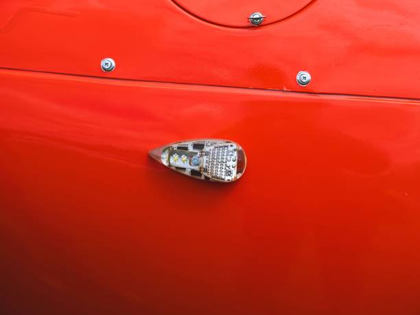 istock Close-up of red aircraft fuselage with LED navigation light 2199972815
