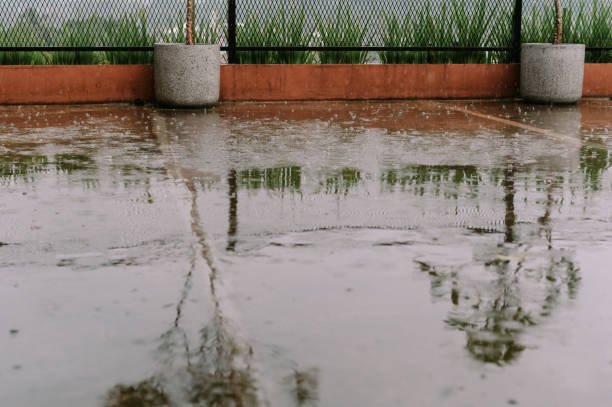 istock Rainy reflections creating a serene ambiance in an outdoor space 2199993339