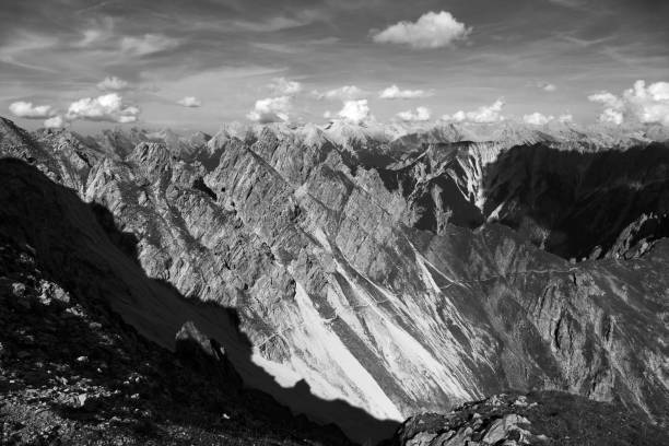 Panoramic view Freyungen mountains  from Nordlinger hut on Karwendel Hohenweg, Austria in autumn