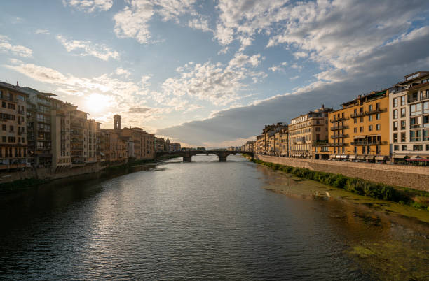 Florence, Italy. January 2022. A panoramic view of the Arno river in the city center