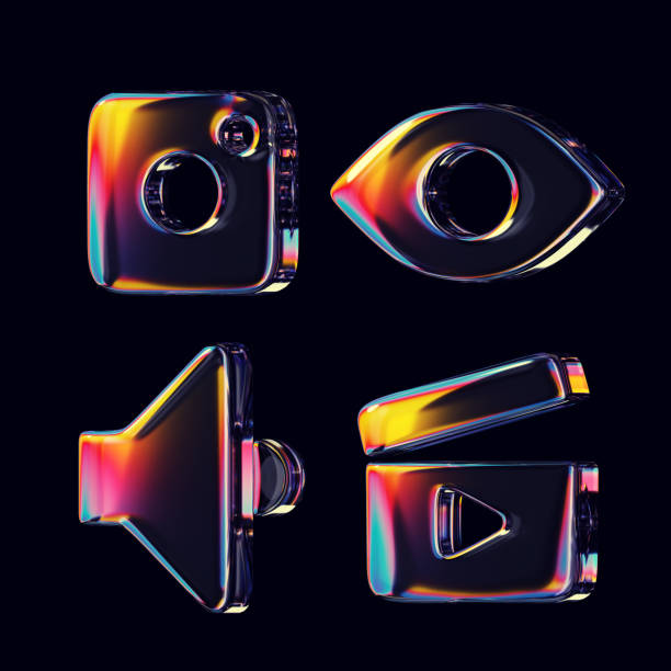 istock Set of 3d rendered colorful icons with smooth rainbow reflections 2199998773