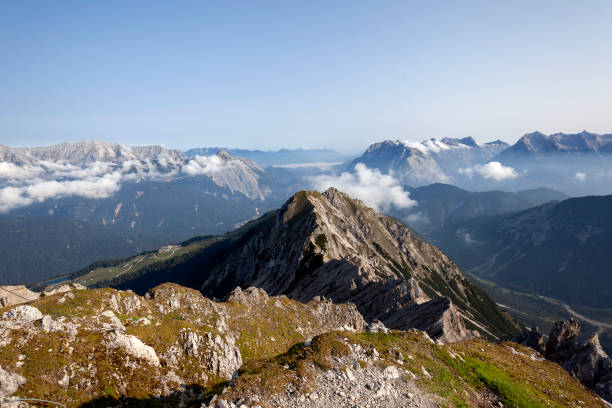 Panoramic view Nordlinger hut on Karwendel Hohenweg, Austria in autumn