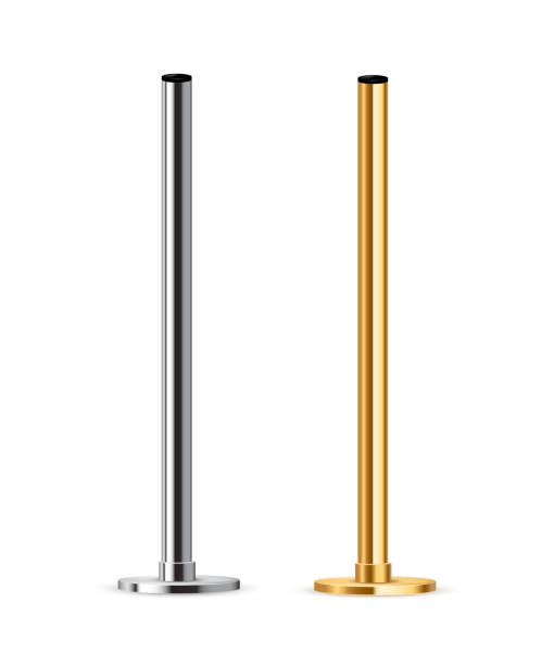 istock Metal pole, steel stand or iron pillar with polished surface. Silver and gold realistic vertical cylinder pipes. 3D vector illustration set 2200007676