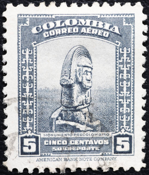 istock Ancient monument on old colombian postage stamp 2200009594