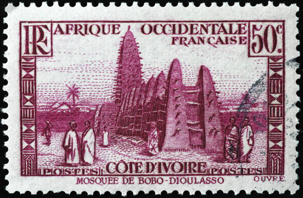 istock Ancient mosque on vintage stamp from Ivory Coast 2200009614