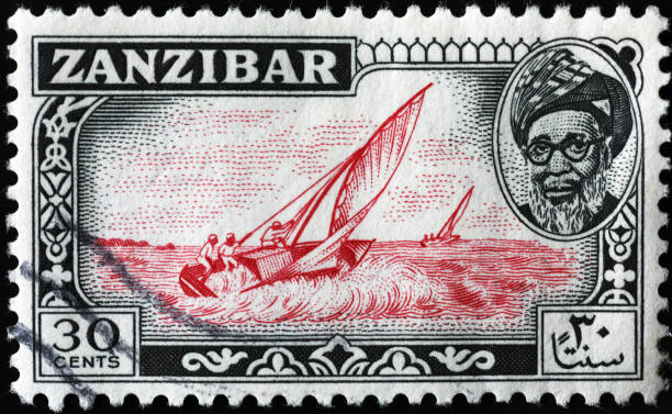 Sandwich, Massachusetts -February 2, 2025- A 1969  cancelled postage stamp from Liberia features Claude Monet's  1874 painting of the  Regatta at Argenteuil. (France)