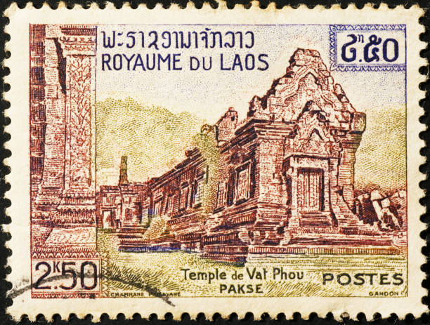 istock Ancient temple on lao postage stamp 2200009762