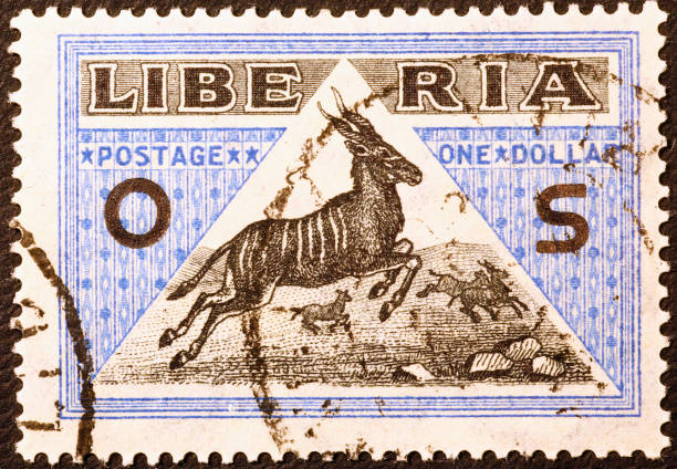 istock Antelope on very old postage stamp of Liberia 2200009829
