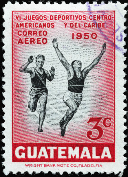 istock Arrival of runners on very old postage stamp 2200009908