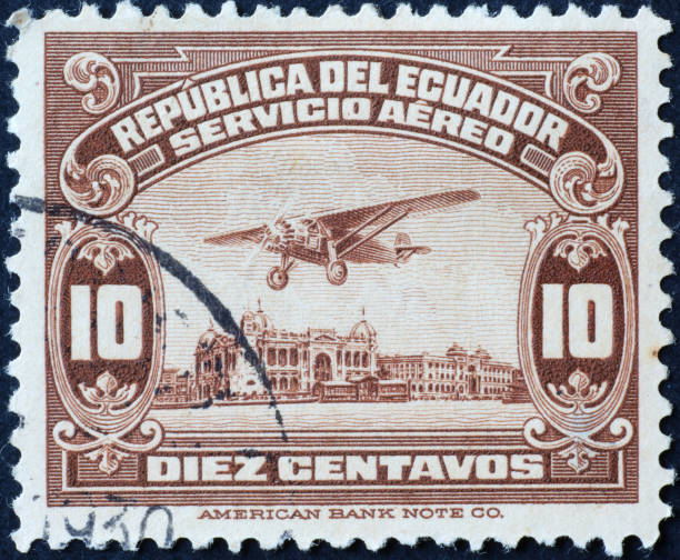 istock Ancient air mail postage stamp of Ecuador 2200010136