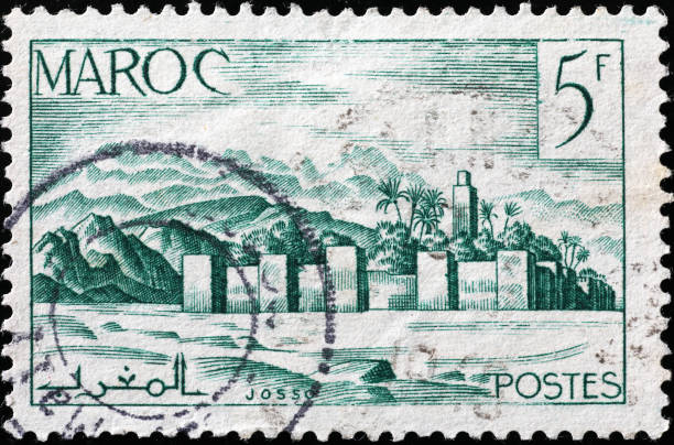Ancient fortified village on moroccan postage stamp