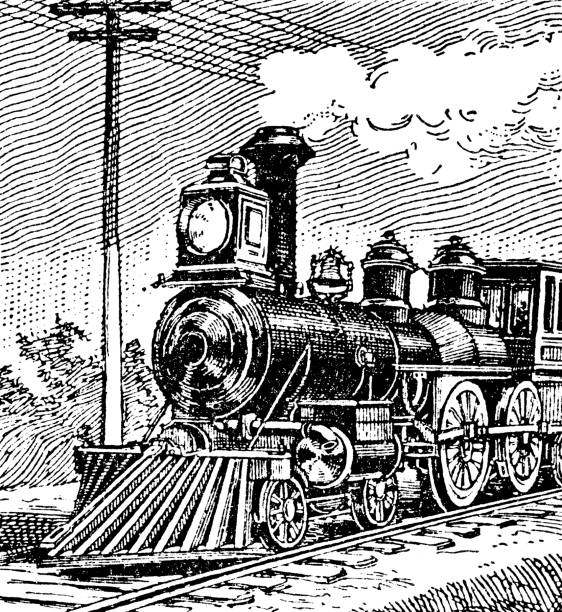 An American C class 4-4-0 steam locomotive. Vintage etching circa 19th century.