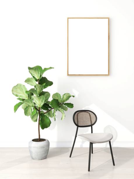 istock Dining room with vertical frame mockup, ornamental plant and chair 2200013984