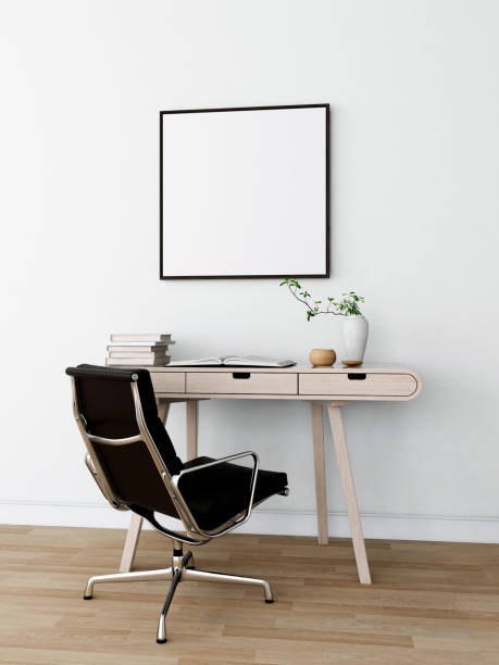 istock Study room with square frame mockup, modern chair and decorations 2200014146