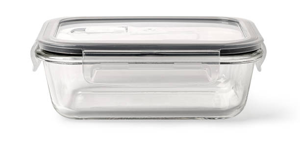 istock Empty glass food container with lid and locking clips isolated on white background 2200017460