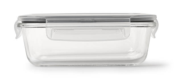 istock Empty glass food container with lid and locking clips isolated on white background 2200017472
