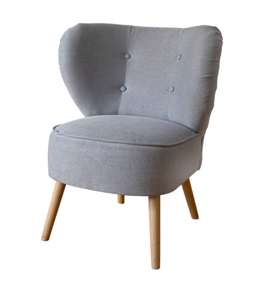 istock Modern gray upholstered cocktail chair with wooden legs on white background 2200018049