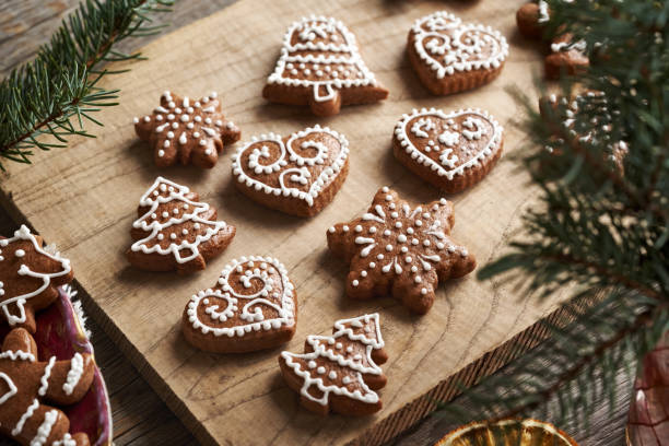 istock Homemade gingerbread Christmas cookies decorated with white icing 2200018302