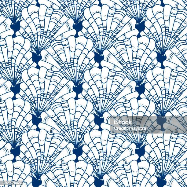 Simple Motifs Shell Indigo Shell Motifs Stock Illustration - Download Image Now - Abstract ...