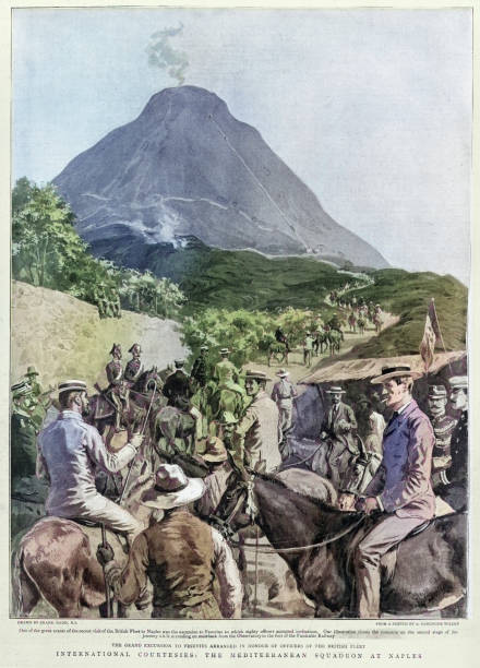 Off duty British Royal NAvy officers visiting Mt. Vesuvius, 1896, Victorian 1890s 19th Century