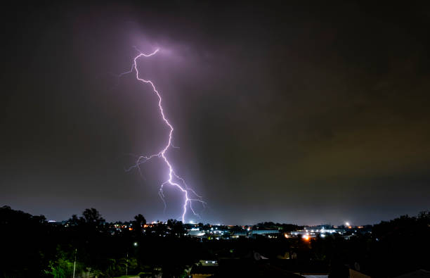 istock A dramatic photograph capturing powerful lightning strikes illuminating the dark sky. 2200042680