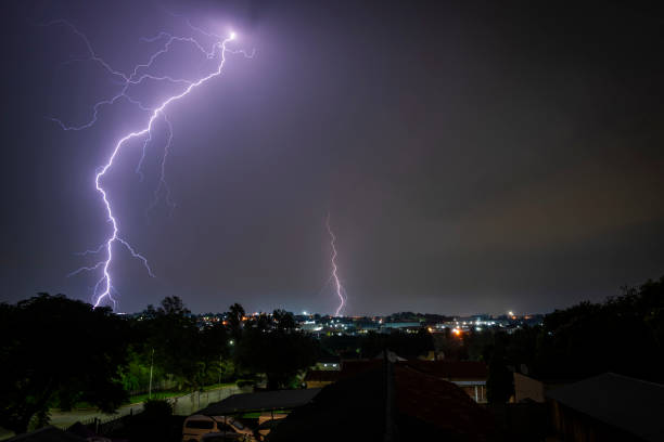 istock A dramatic photograph capturing powerful lightning strikes illuminating the dark sky. 2200042699
