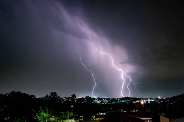 istock A dramatic photograph capturing powerful lightning strikes illuminating the dark sky. 2200042703