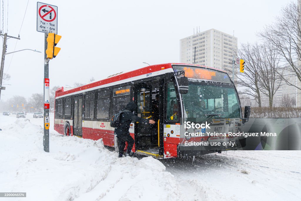 Bus Snow Rails Public Transportion Bus Snow Storm Stock Photo - Download Image Now ...